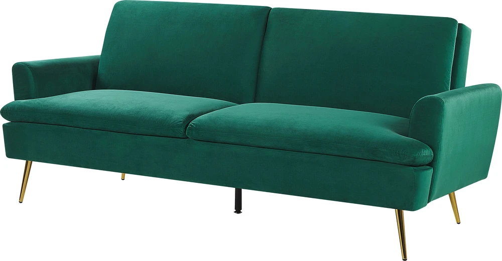 Beliani Trivietė išskleidžiama sofa VETTRE, veliūras, tamsiai žalia