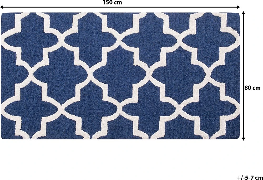 Beliani Kilimas SILVAN tamsiai mėlynas 80 x 150 cm vilnonis