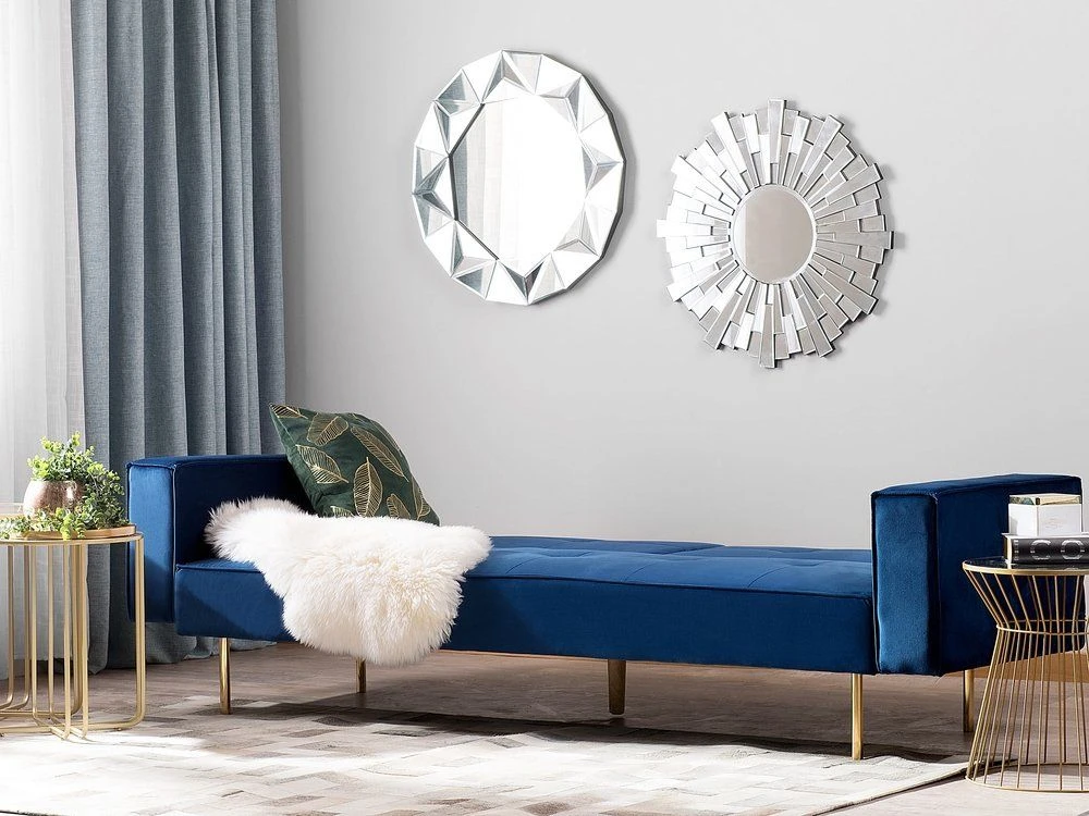 Beliani Išskleidžiama 3 vietų sofa VISNES, tamsiai mėlynas veliūras