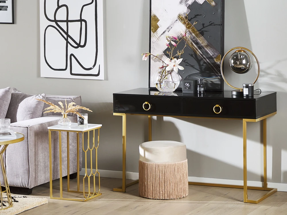 Beliani Konsolė WESTPORT juoda/auksinė 115 cm 50 cm su stalčiais