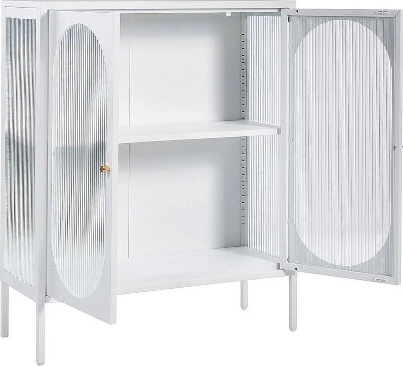 Beliani Spintelė su stiklinėmis durelėmis SARRE metalinė 90 cm balta