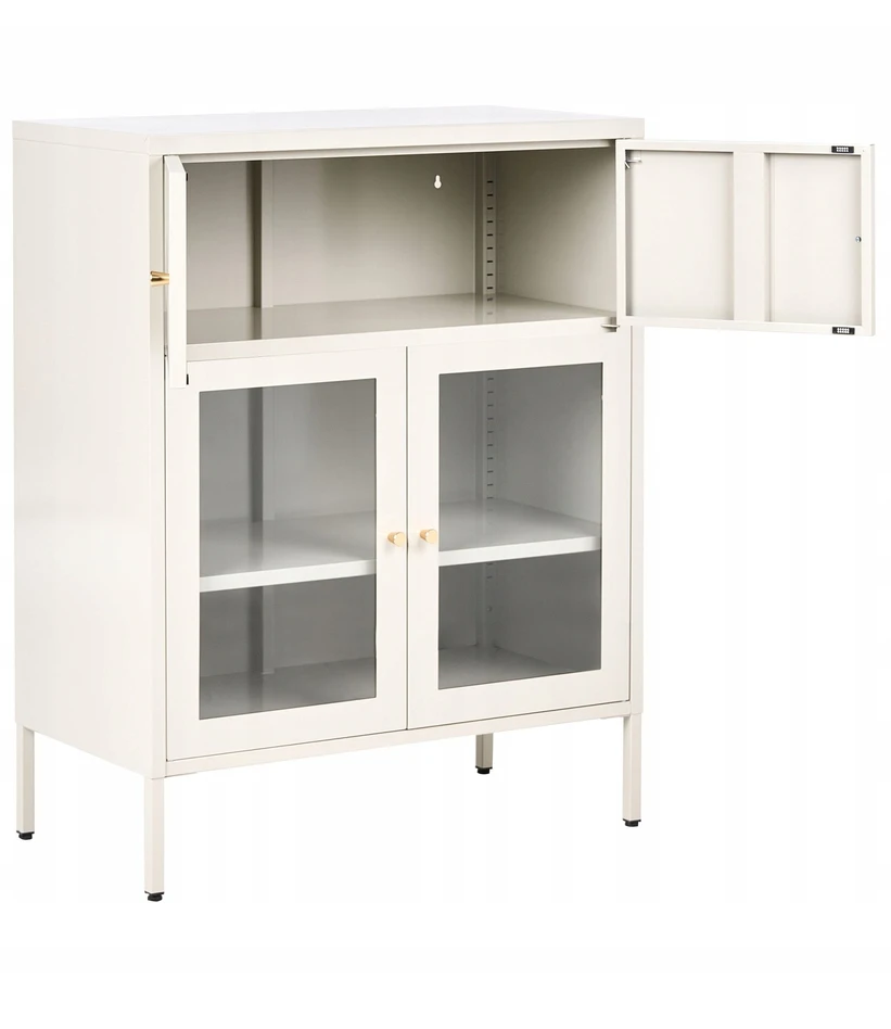 Beliani Vitrina su stiklinėmis durelėmis ESHOLT metalinė 80 cm šviesiai smėlio spalvos