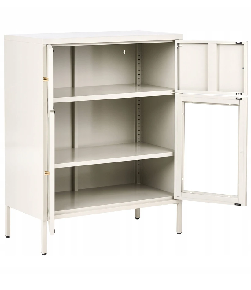 Beliani Vitrina su stiklinėmis durelėmis ESHOLT metalinė 80 cm šviesiai smėlio spalvos