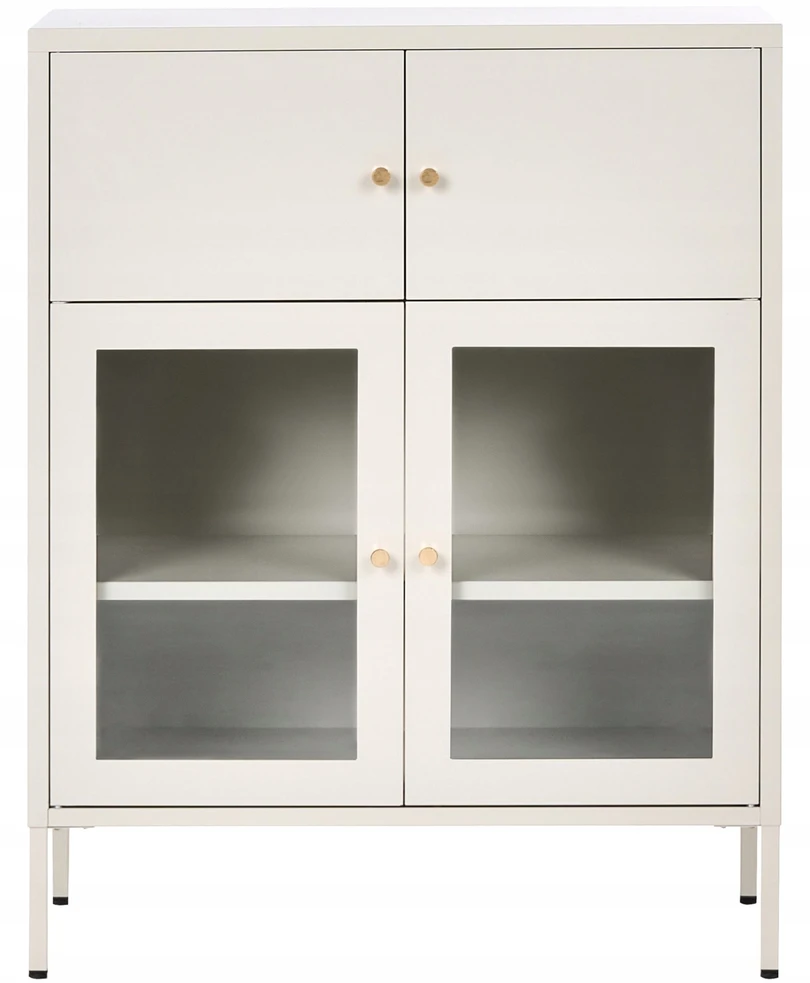 Beliani Vitrina su stiklinėmis durelėmis ESHOLT metalinė 80 cm šviesiai smėlio spalvos