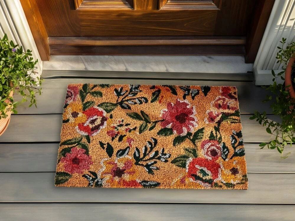 Beliani Durų kilimėlis KITA Spalvingas 40 x 60 cm Gėlės Kokoso pluoštas