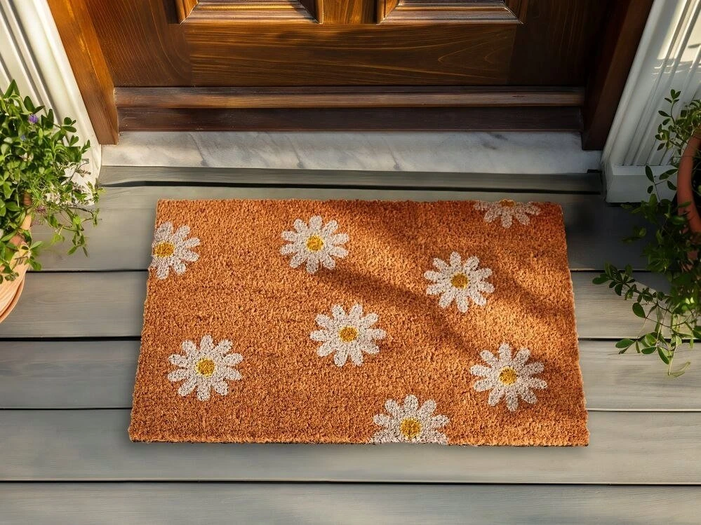 Beliani Durų kilimėlis TOPKO natūralios spalvos 40 x 60 cm, gėlių raštas, kokoso pluoštas