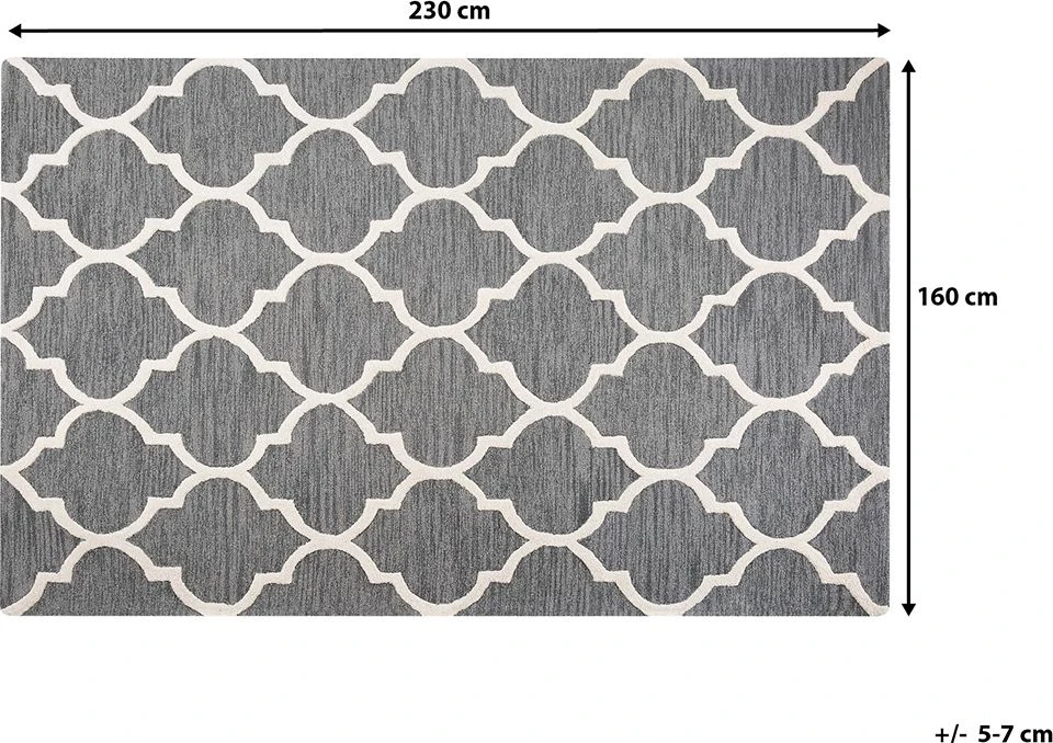 Beliani YALOVA vilnonis kilimas, 160 X 230 cm, pilkos spalvos