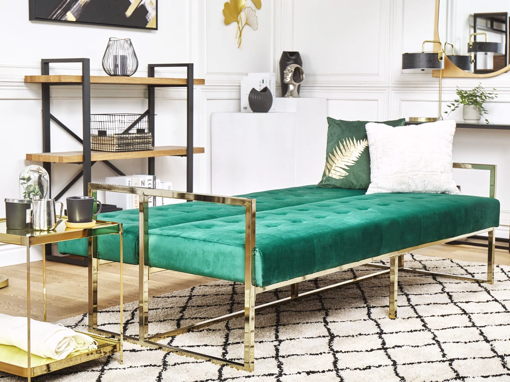 Beliani Išskleidžiama 3 vietų sofa MARSTAL, veliūras, smaragdinė