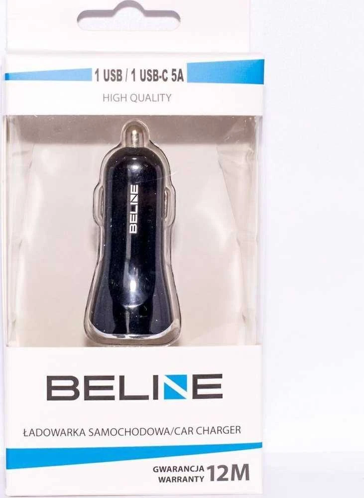 BELINE CAR CHARGER 1XUSB AND 1XUSB-C 5A 30W Juodas