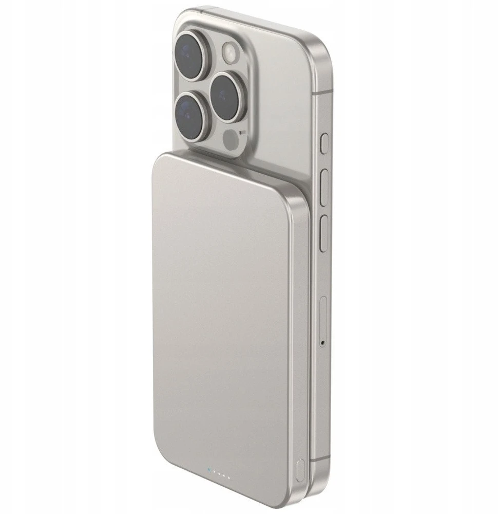 Beline Mini Powerbank Cellline MagSafe 5000mAh Qi2 15W CL-MBP-02 pilkos spalvos / titano Magnetinis belaidis mini įkroviklis