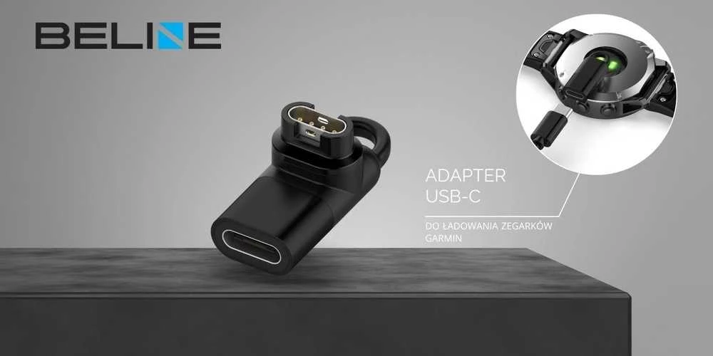 Adapteris USB-C Beline laikrodžio įkrovimui Garmin juodos spalvos