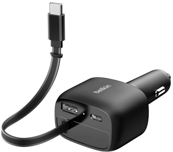 Įkroviklis Belkin BoostCharge Įkroviklis samochodowa 75W su wysuwanym kablem USB-C