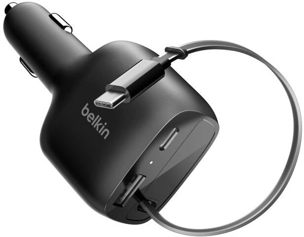 Įkroviklis Belkin BoostCharge Įkroviklis samochodowa 75W su wysuwanym kablem USB-C