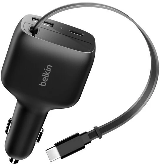 Įkroviklis Belkin BoostCharge Įkroviklis samochodowa 75W su wysuwanym kablem USB-C