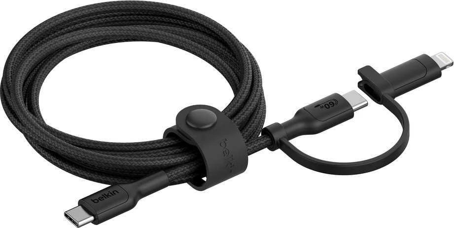 Belkin BOOST CHARGE 2-in-1 įkroviklis su USB-C/Lig. 1,5 m sw.CAC003hq1.5MBK