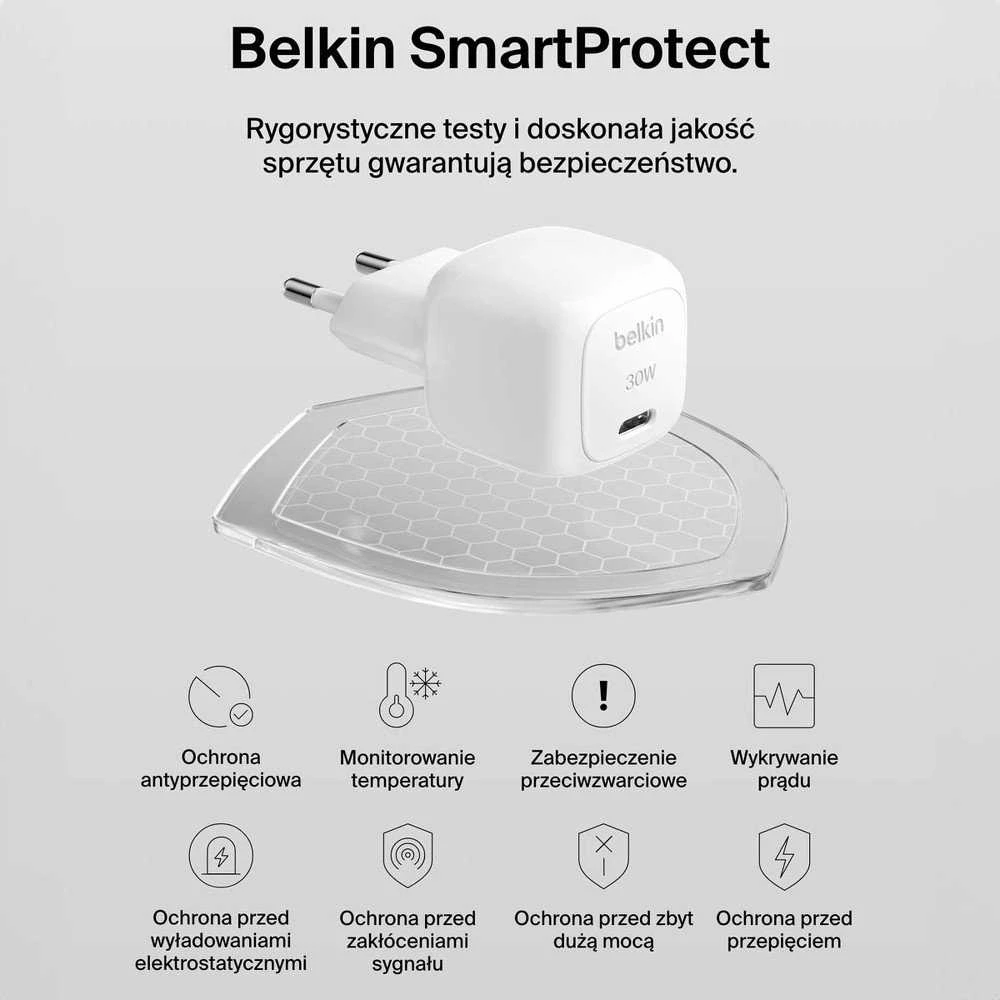 Belkin USB-C PD 30W, mažas, baltas + „Lightning“ laidas