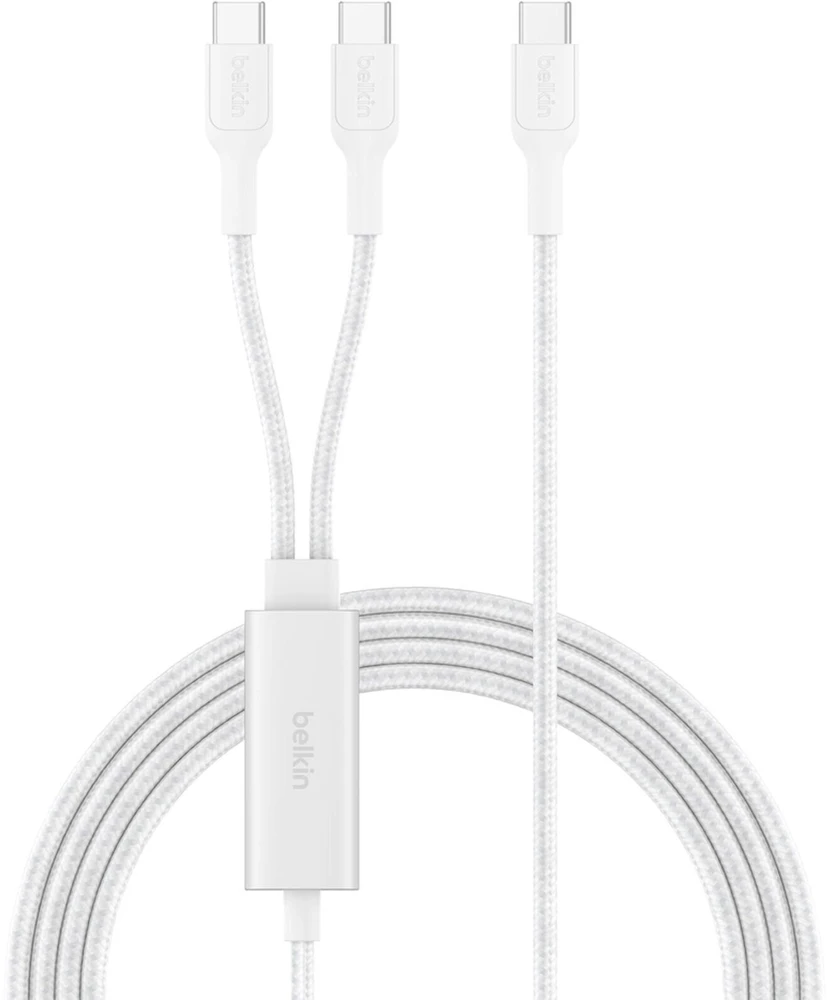 Įkroviklis Belkin BoostCharge Pro Kabelis USB-C na 2*USB-C 140W, w oplocie, 1,5m, balta