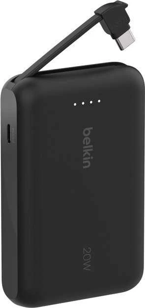 Belkin 10 000 mAh 20W įmontuotas kabelis USB-C juoda