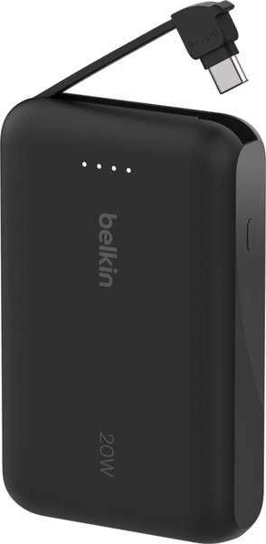 Belkin 10 000 mAh 20W įmontuotas kabelis USB-C juoda