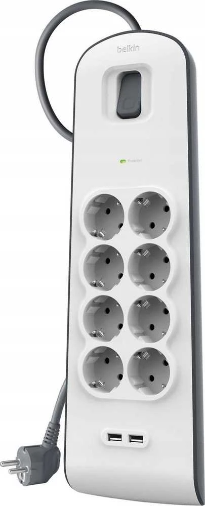 Belkin 900J, 8 „Schuko“ lizdai, 2x USB-A, 2 m