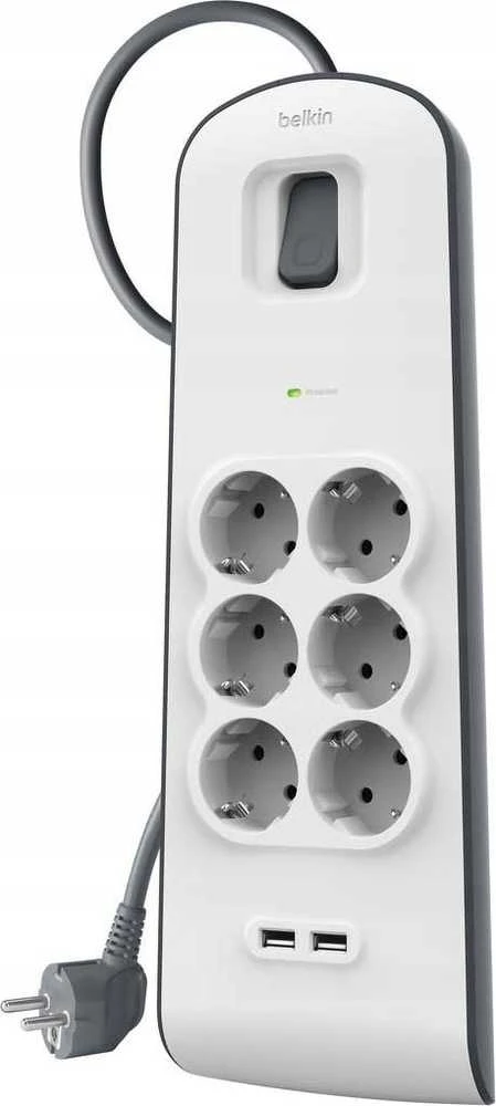 Belkin 650J, 6 Schuko lizdai, 2x USB-A, 2m