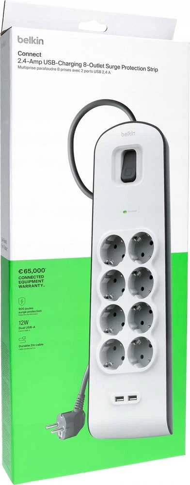 Belkin 900J, 8 „Schuko“ lizdai, 2x USB-A, 2 m
