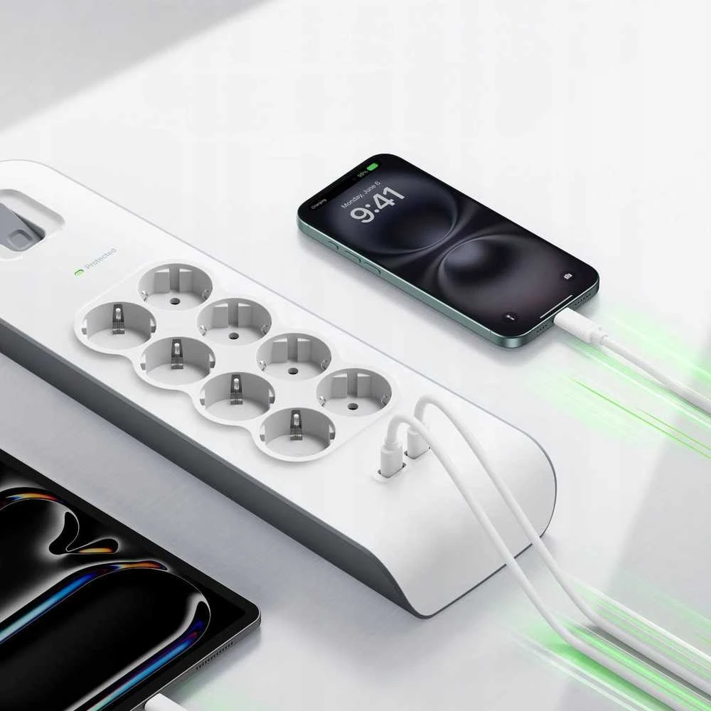 Belkin 900J, 8 „Schuko“ lizdai, 2x USB-A, 2 m