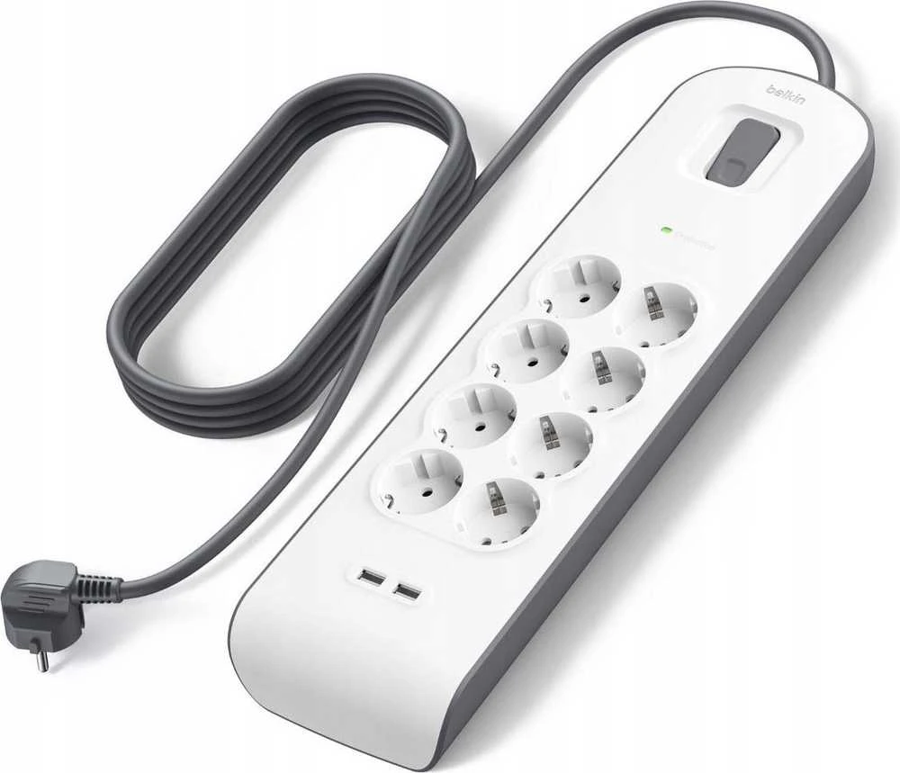 Belkin 900J, 8 „Schuko“ lizdai, 2x USB-A, 2 m