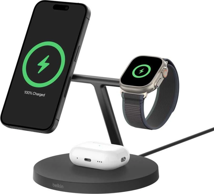 Belkin BoostCharge Pro Headphones, Išmanusis telefonas, Išmanusis laikrodis Juodas USB Wireless charging Fast charging Indoor