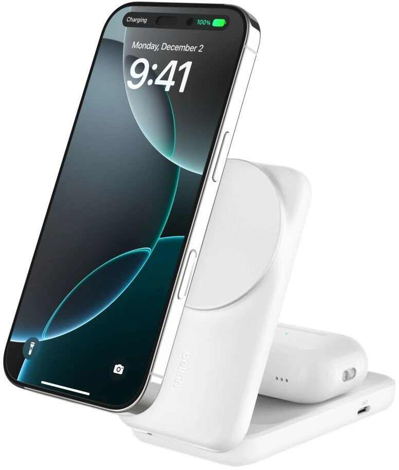 Belkin „UltraCharge“ 25 W Qi2 magn. 2 viename „Lad.klappb.ws. WIZ038kqWH“