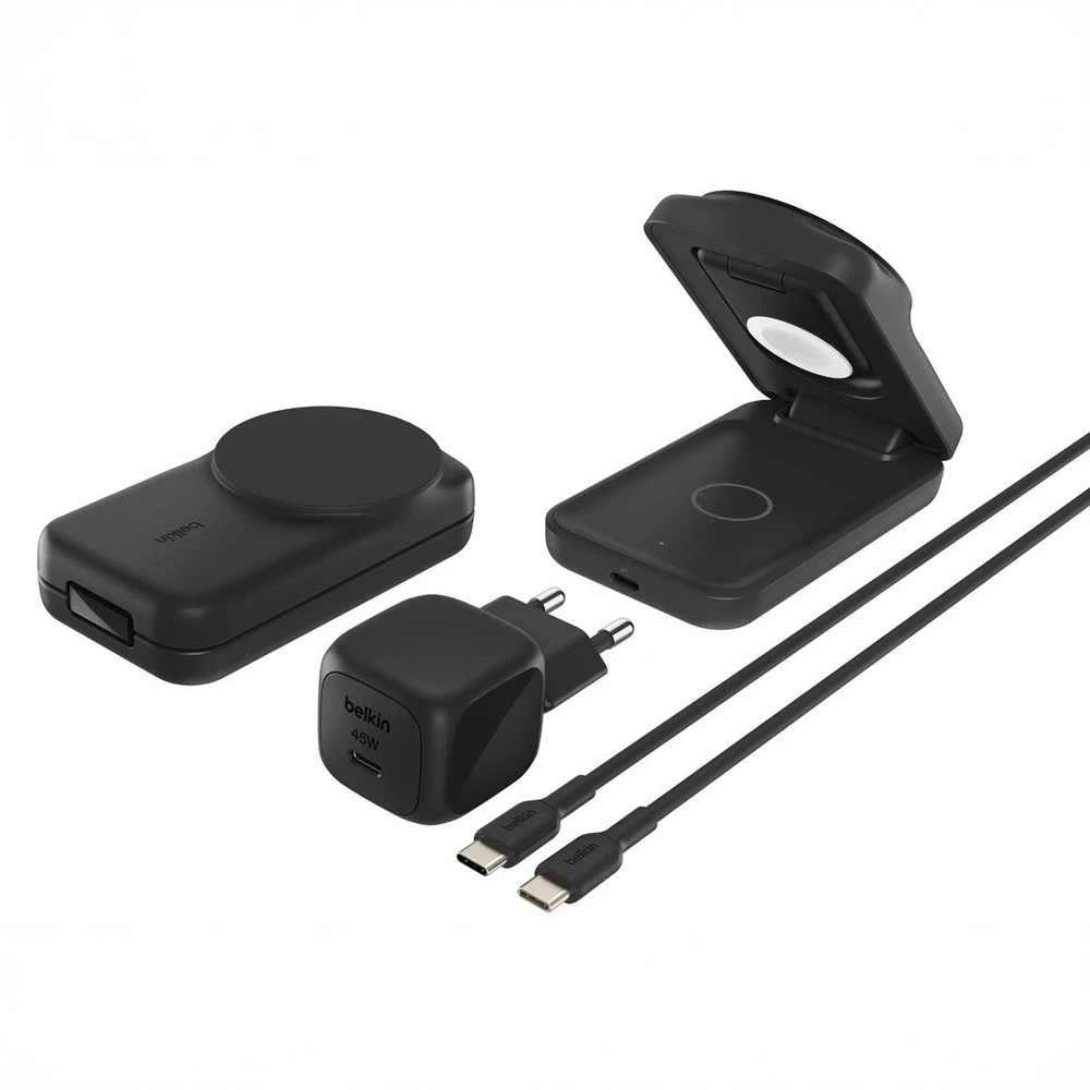 „Belkin UltraCharge 25W Qi2“ magnetinis 3 viename sulankstomas įkroviklis, juodas WIZ036kqBK