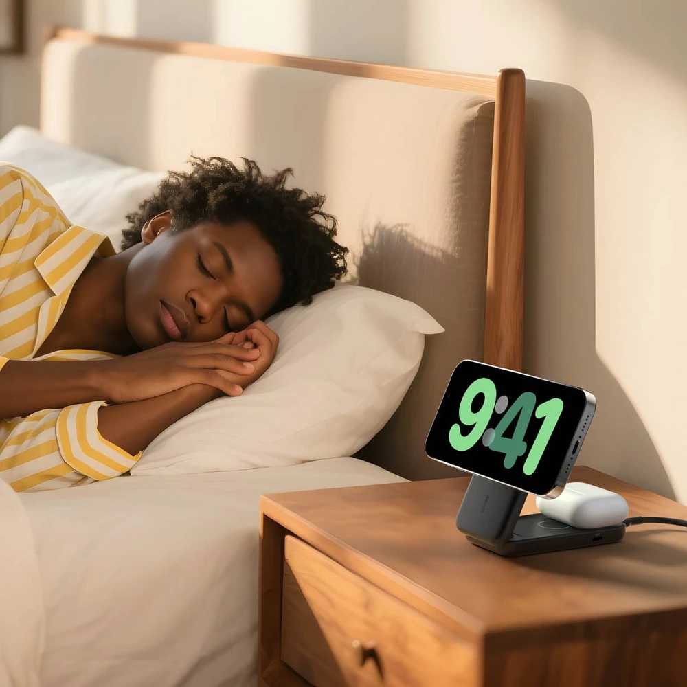 Belkin „UltraCharge“ 25 W Qi2 magnetinis 2 viename sulankstomas įkroviklis, juodas WIZ038kqBK