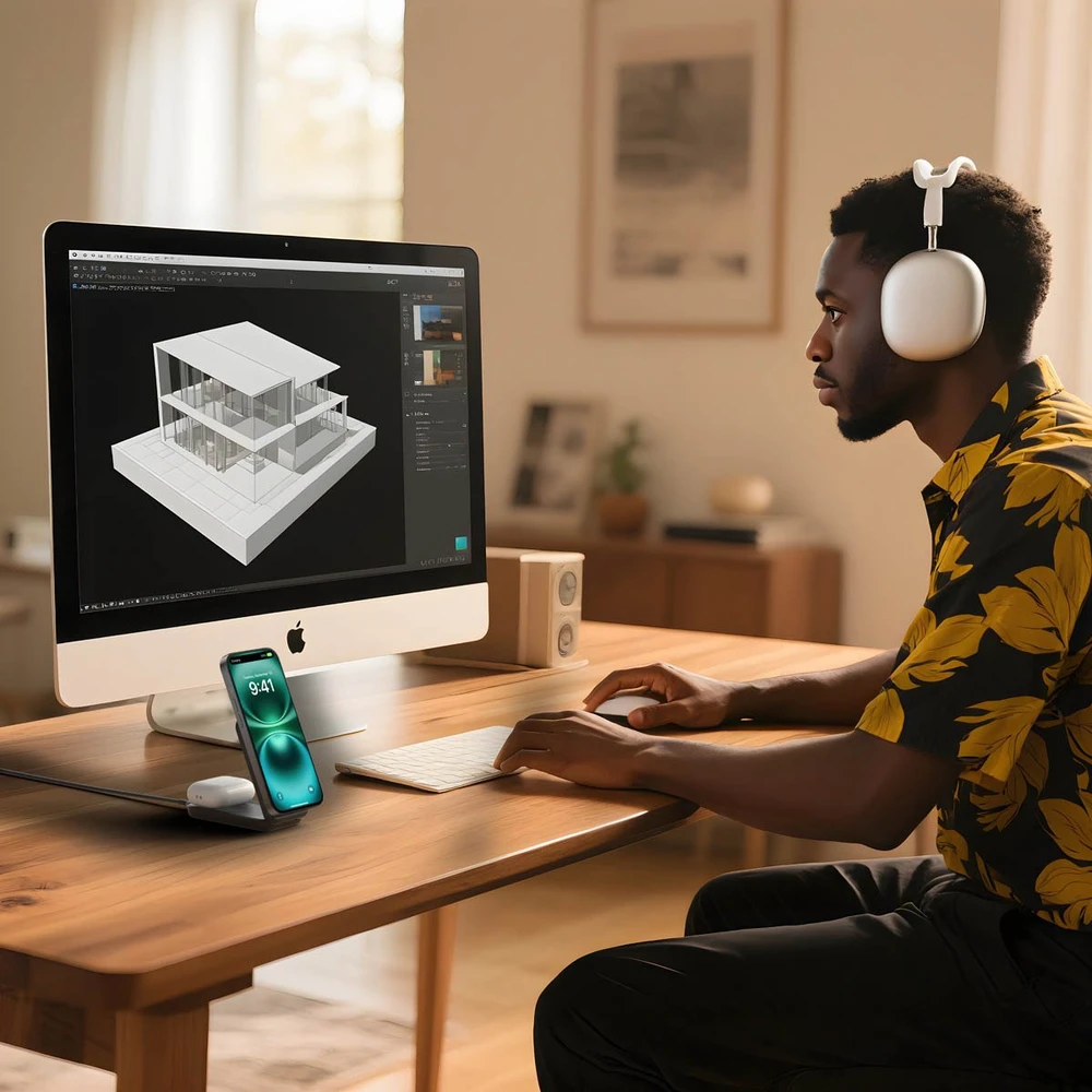 Belkin „UltraCharge“ 25 W Qi2 magnetinis 2 viename sulankstomas įkroviklis, juodas WIZ038kqBK