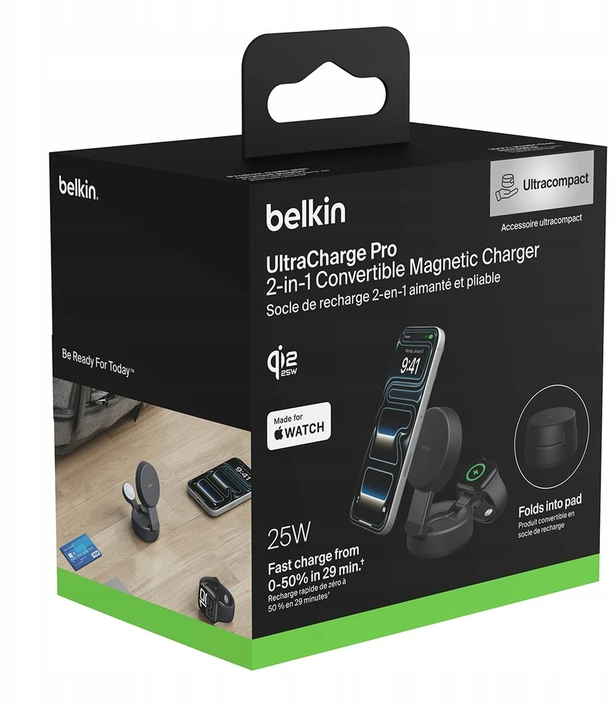 Įkroviklis Belkin UltraCharge Pro Qi2 25W magnetyczna 2w1 Grafitowa (WIZ043KQCH)