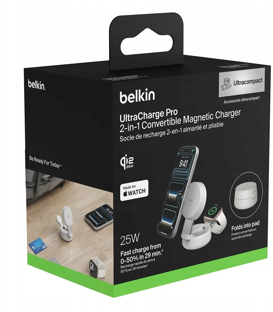 Belkin UltraCharge Pro magnetinis 2-in-1 Qi2 25W, smėlio spalvos