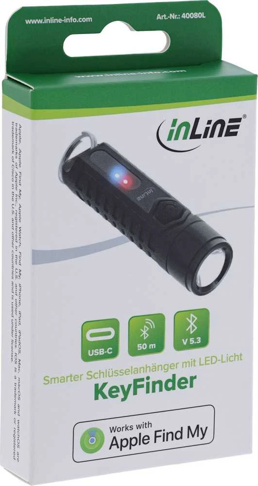 Žibintuvėlis Bemko InLine® KeyFinder, išmanusis raktų pakabukas su LED apšvietimu, 300mAh, IP65