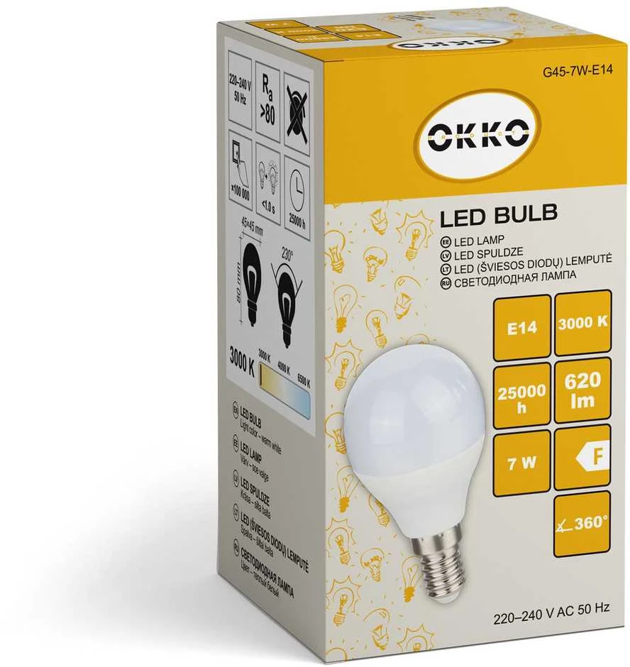 Okko Bemko LED lemputė G45 7W E14 620LM 3000K matinė