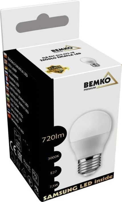 Bemko 7,5W LED lemputė, E27, 3000K, 200°