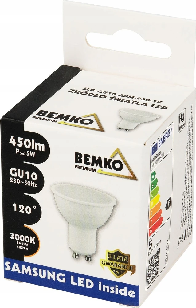 Bemko 5W LED lemputė, GU10, 3000K, 120°