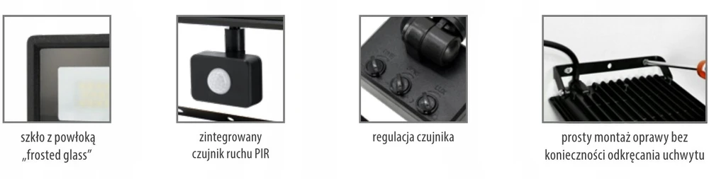 Kafler 30W LED prožektorius KASTEL, juodas, 4000K, IP65, su judesio davikliu