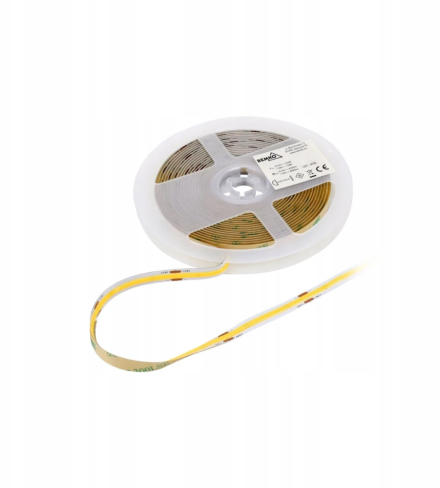 Bemko 14W/m COB LED juosta PREMIUM, 24V, 480LED/m, 6500K, IP20, 5m ritė