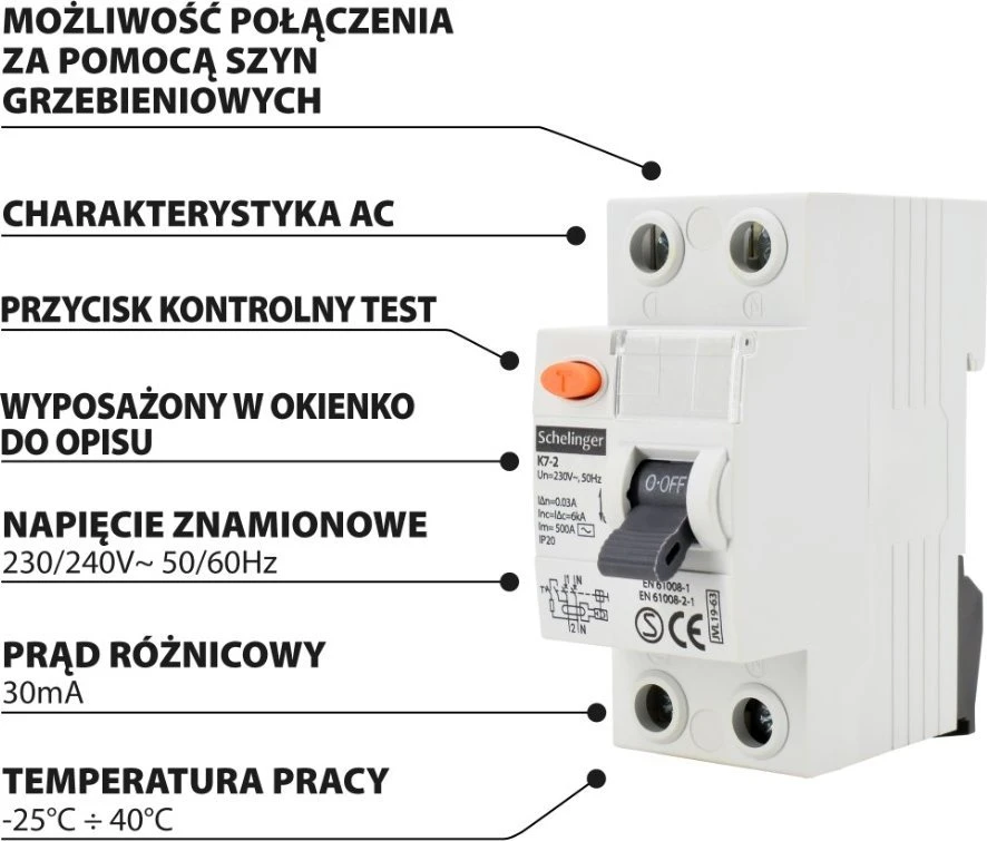 Bemko A03-K7-2-16-030 LIKUTINĖS SROVĖS PERTRAUKIS AC 2P 16A 30mA SCHELINGER A03-K7-2-16-030