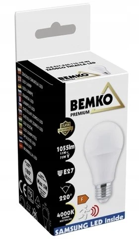 Bemko 11W LED lemputė, E27, 4000K, 220°, su šviesos jutikliu