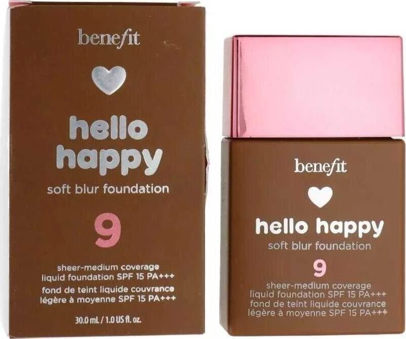 Skystas makiažo pagrindas „Benefit Hello Happy Soft Blur Matte Finish“ 09 Deep Neutral SPF 15, 30 ml