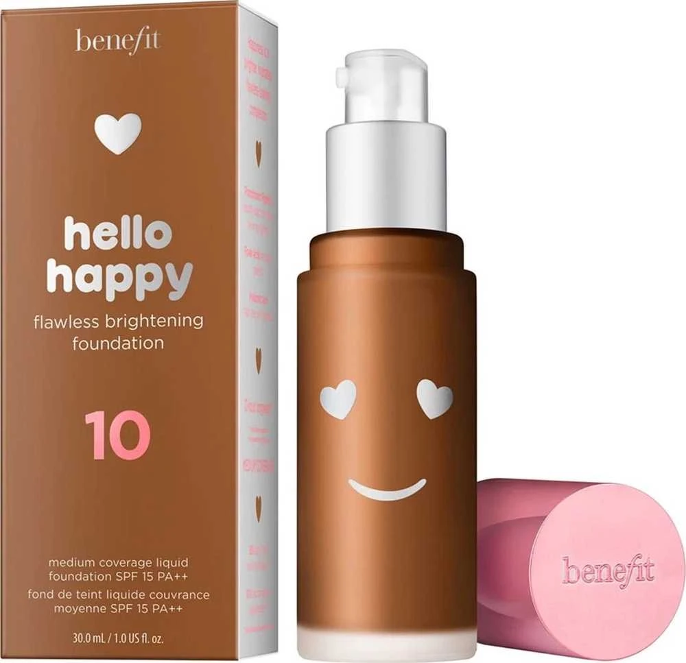 „Benefit Hello Happy“ skaistinamasis skystas makiažo pagrindas „Deep Warm SPF 15“, 30 ml