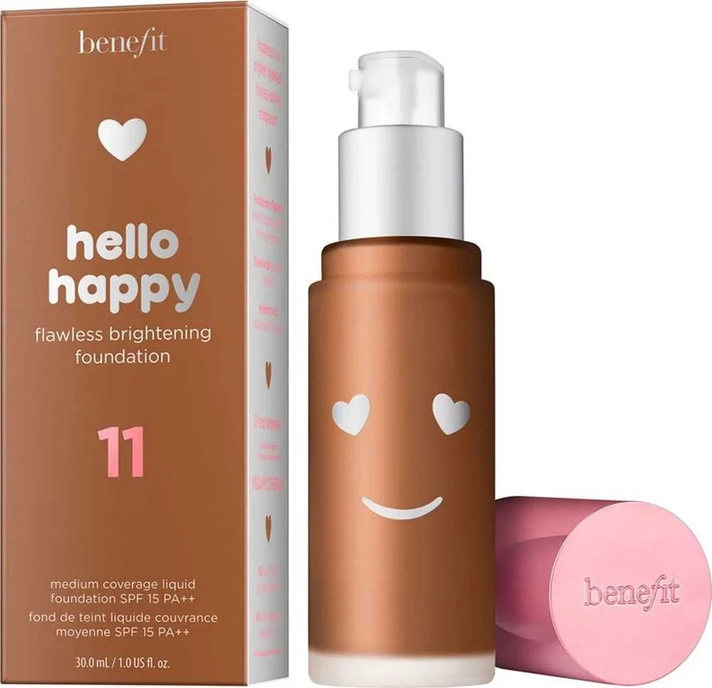 „Benefit Hello Happy“ skaistinamasis skystas makiažo pagrindas „11 Dark Neutral SPF 15“, 30 ml