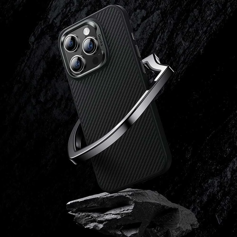 Benks Magnetic Hybrid Armor Pro Kevlar dėklas Metal Frame 600D Apple iPhone 15 Plus juodos spalvos