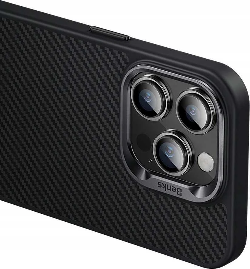 Benks Magnetic Hybrid Armor Pro Kevlar dėklas Metal Frame 600D Apple iPhone 15 Plus juodos spalvos