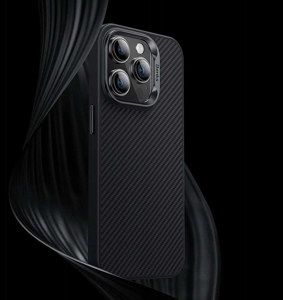 Benks Magnetic Hybrid Armor Pro Kevlar dėklas Metal Frame 600D Apple iPhone 15 Plus juodos spalvos