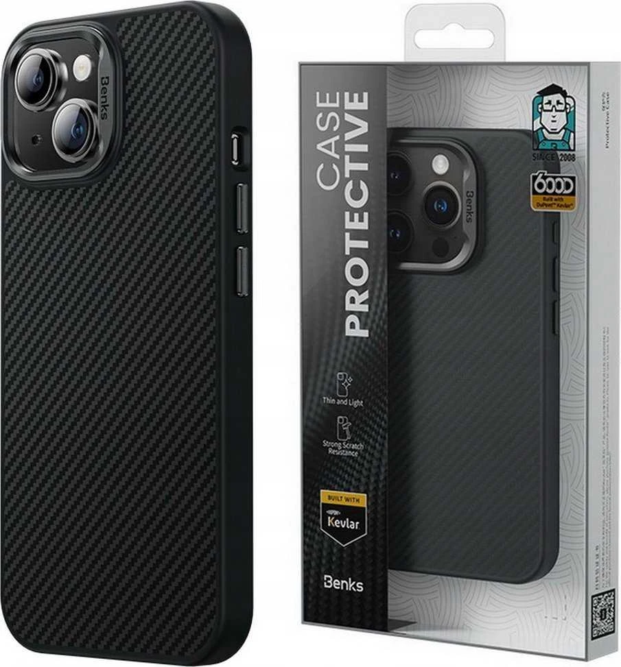 Benks Magnetic Hybrid Armor Pro Kevlar dėklas Metal Frame 600D Apple iPhone 15 Plus juodos spalvos
